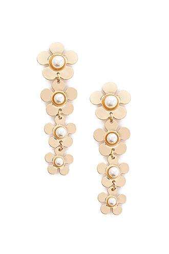 Forever21 Tiered Floral Faux Pearl Drop Earrings