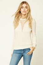 Forever21 Women's  Beige Lace-up Sweater Top
