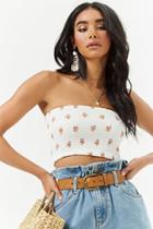 Forever21 Smocked Floral Cropped Tube Top
