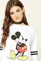Forever21 Women's  Mickey Mouse Striped Sweatshirt
