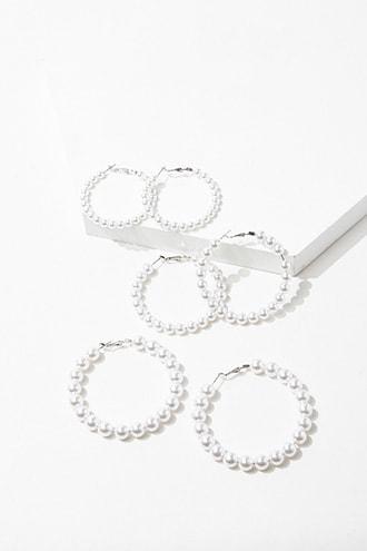 Forever21 Faux Pearl Hoop Earrings Set
