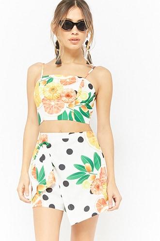 Forever21 Floral Polka Dot Citrus Print Cami Crop Top