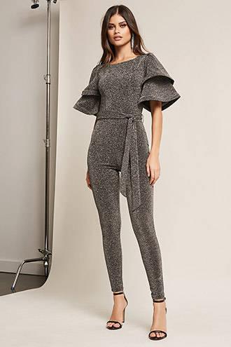 Forever21 Eta Metallic Tiered Ruffle Jumpsuit