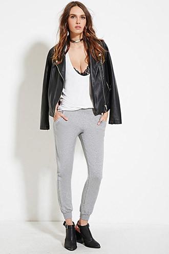 Forever21 Women's  Topstitch Heathered Sweatpants