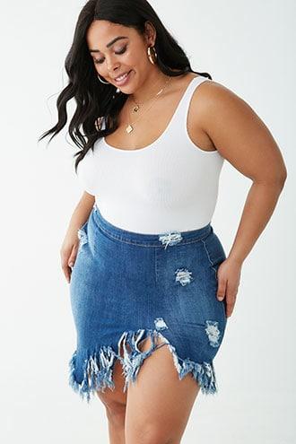 Forever21 Plus Size Destroyed Denim Skirt