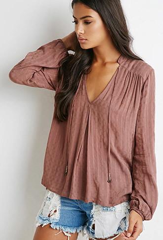 Forever21 Split-neck Textured Woven Blouse
