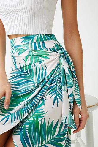 Forever21 Satin Leaf Print Wrap Skirt