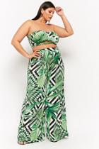 Forever21 Plus Size Palm Leaf Cropped Tube Top & Pants Set