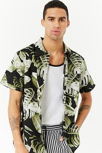 Forever21 Leaf Print Slim-fit Shirt