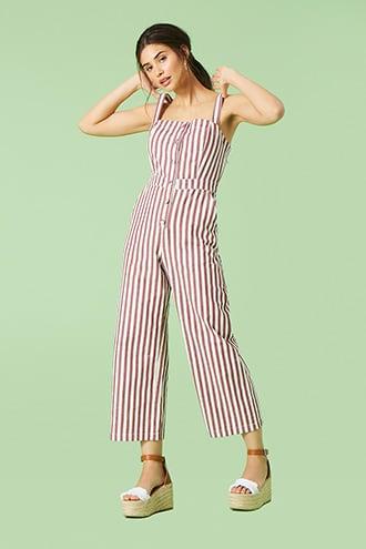 Forever21 Striped Denim Jumpsuit