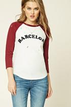 Forever21 Women's  Raw-cut Barcelona Graphic Tee