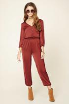 Forever21 Women's  Brick Satin Button-front Jumpsuit