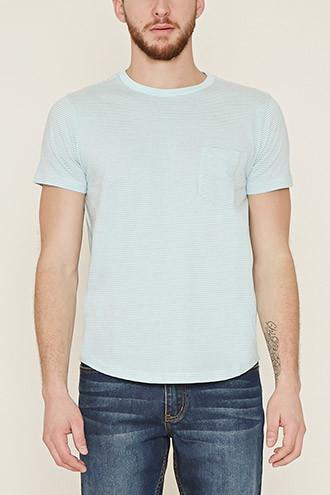 21 Men Men's  Mint & Grey Striped Pocket Tee
