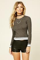 Forever21 Women's  Grey & Cream Stripe-hem Sweater Top