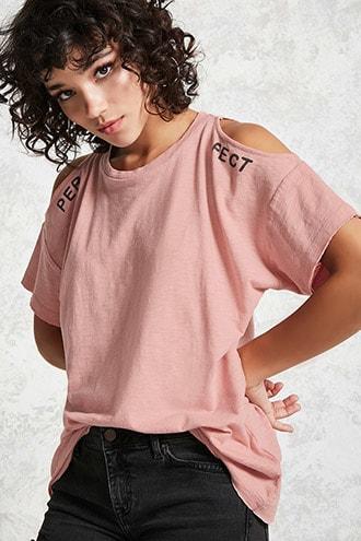 Forever21 Split Graphic Open-shoulder Tee