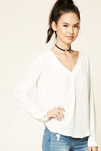 Forever21 Women's  V-neck Pleated Top