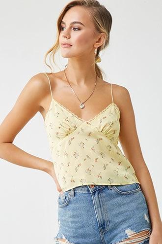 Forever21 Satin Floral Lace-trim Cami