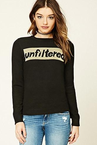 Forever21 Women's Black & Gold Unfiltered Graphic Sweater