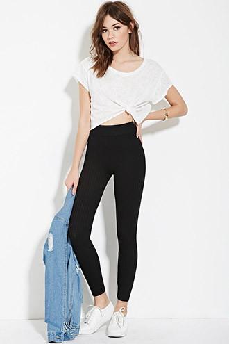 Forever21 Women's  Black Ribbed Knit Leggings
