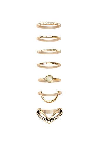 Forever21 Antique Gold & Clear Chevron Ring Set
