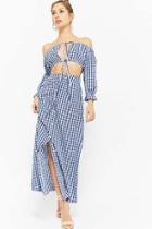 Forever21 Gingham Off-the-shoulder Crop Top & Button-front Maxi Skirt Set