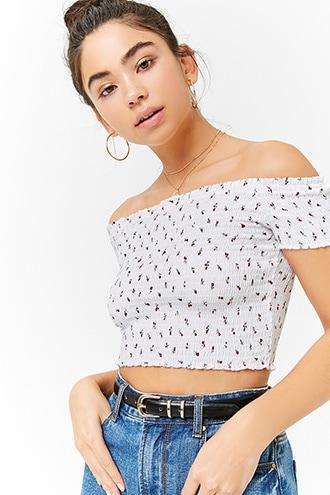 Forever21 Smocked Floral Crop Top