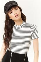 Forever21 Striped Ribbed Mock Neck Tee