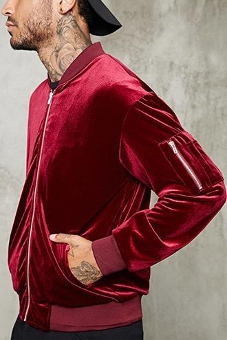 21 Men Men's  Velour Bomber Jacket