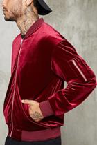 21 Men Men's  Velour Bomber Jacket