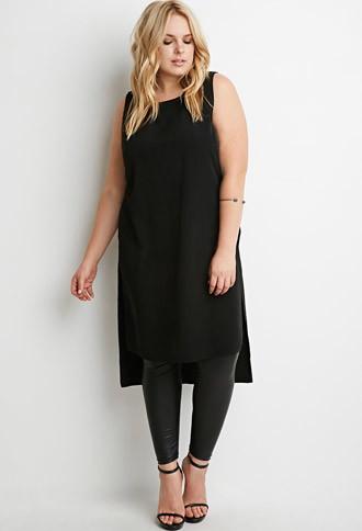 Forever21 Plus Dropped-hem High-slit Tunic