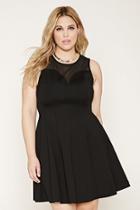 Forever21 Plus Women's  Black Plus Size Mesh-yoke Mini Dress
