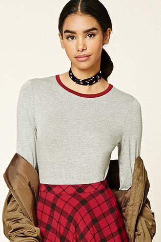Forever21 Women's  Heather Grey & Wine Ringer Tee Bodysuit