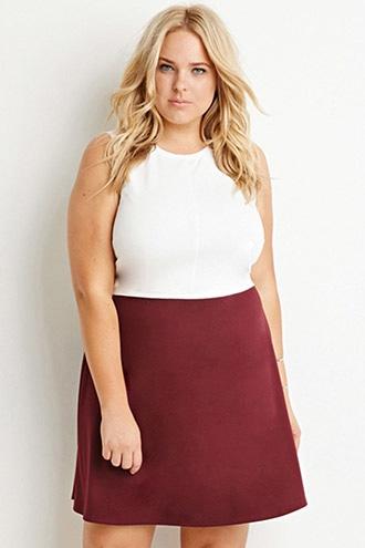 Forever21 Plus Women's  Ivory & Wine Plus Size Combo Sheath Dress
