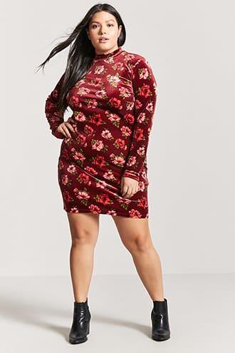 Forever21 Plus Size Floral Velvet Bodycon Dress