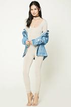 Forever21 Women's  Beige Stretch-knit Jumpsuit
