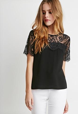 Forever21 Eyelash Lace-paneled Blouse