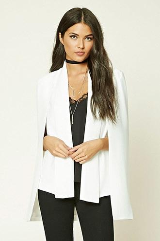 Love21 Women's  Ivory Contemporary Padded Cape Blazer