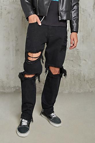Forever21 Slim-fit Zip Distressed Jeans