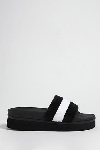 Forever21 Jane And The Shoe Striped Fleece Platform Slides