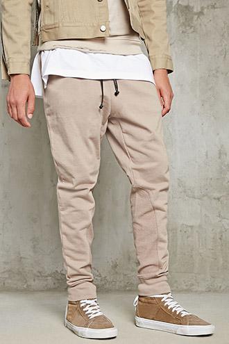 21 Men Men's  Taupe Drop-crotch Terry Sweatpants