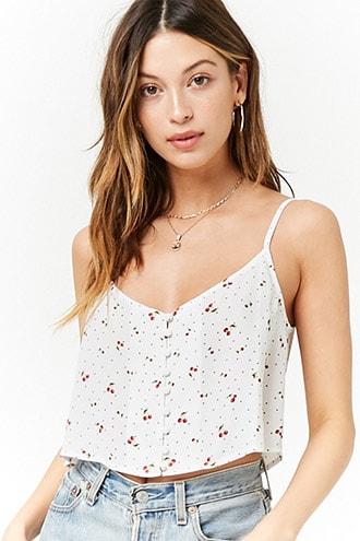 Forever21 Pin-dot Cherry Print Cropped Cami