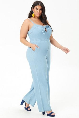 Forever21 Plus Size Chambray Tie-front Jumpsuit
