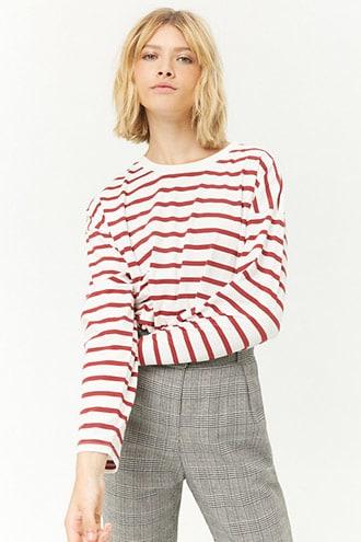 Forever21 Striped Crew Long Sleeve Top