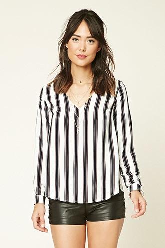 Forever21 Women's  Pinstripe Boxy Woven Top