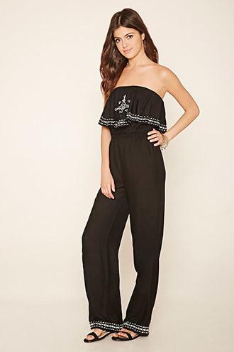 Forever21 Women's  Embroidered Strapless Jumpsuit
