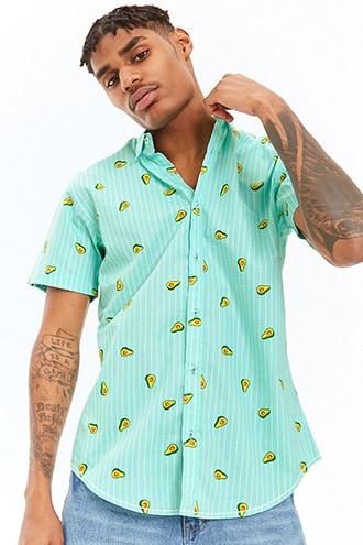 Forever21 Drill Clothing Striped Avocado Print Shirt