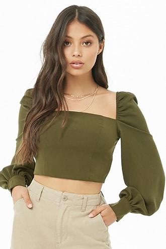 Forever21 Bishop-sleeve Crop Top