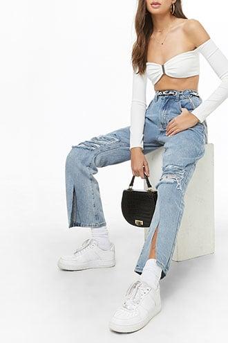 Forever21 Momokrom Distressed Slit-front Flare Jeans