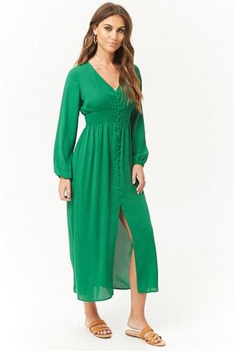 Forever21 Smocked Button-front Midi Dress