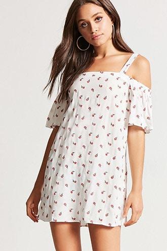 Forever21 Open-shoulder Floral Embroidered Dress